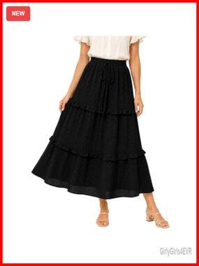 Women Renaissance Maxi Skirt High Waist A-Line Flowy Boho Beach Skirt